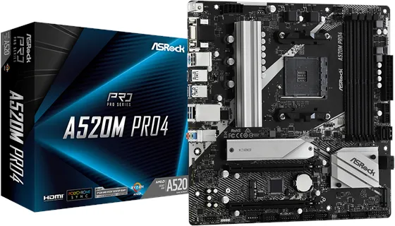 ASRock A520M Pro4 -emolevy - AMD A520 - AMD AM4 - DDR4 RAM - Micro-ATX