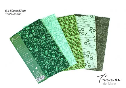 Tissu de Marie Fat Quarter Emerald 50x57cm - 5 kpl